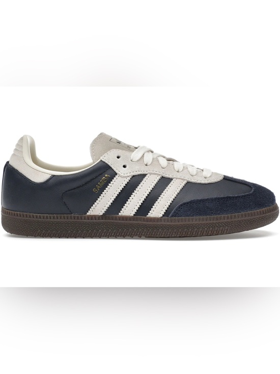 adidas Shoes - adidas Samba Navy and White Leather Sneakers with Brown Gum Sole